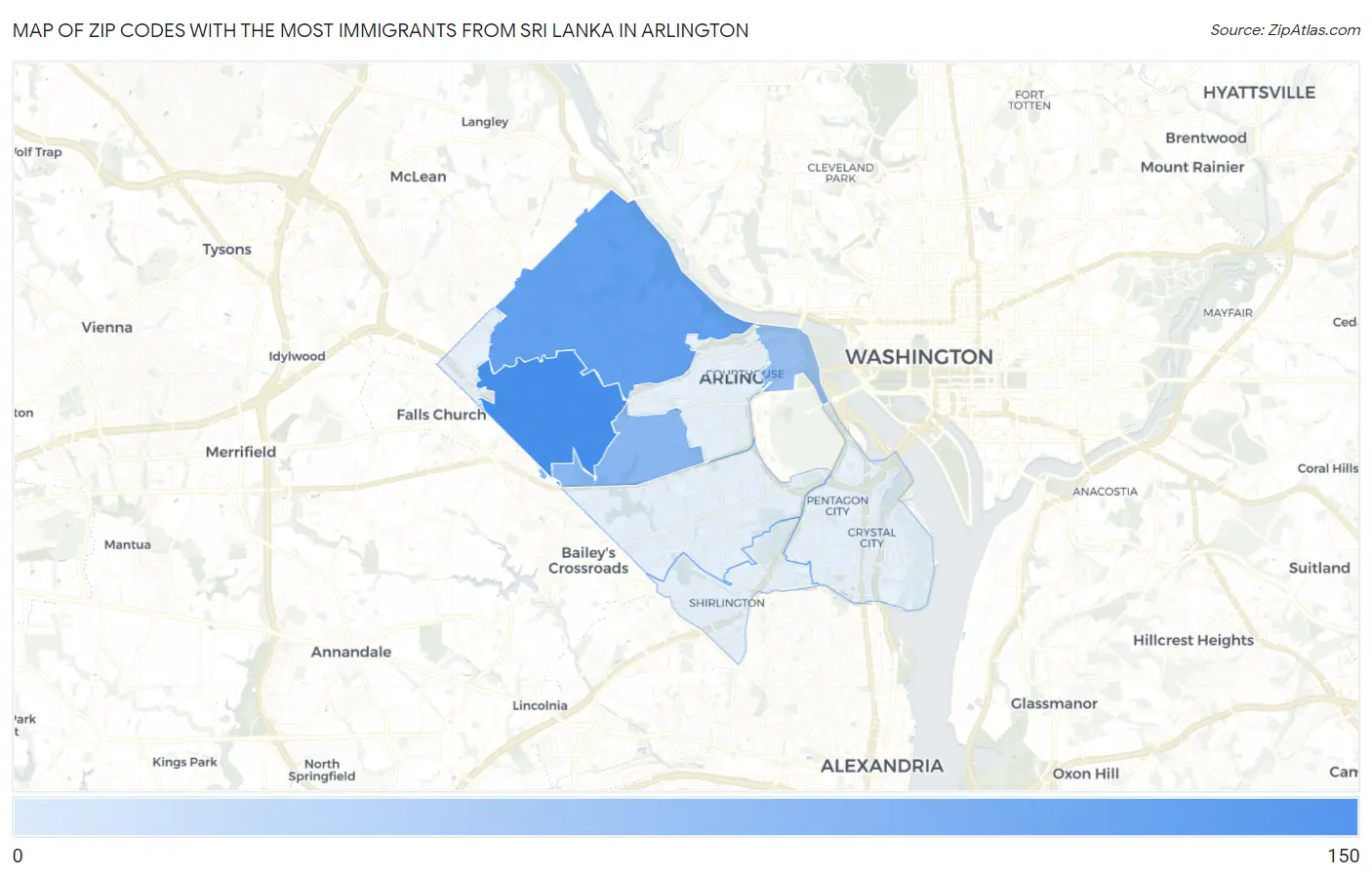 Zip Codes with the Most Immigrants from Sri Lanka in Arlington Map