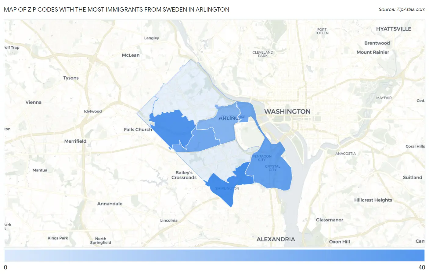 Zip Codes with the Most Immigrants from Sweden in Arlington Map