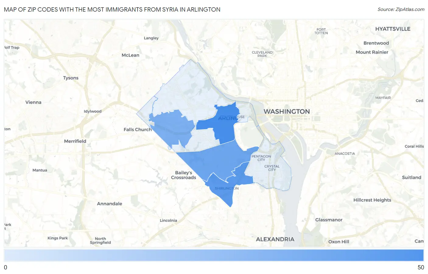 Zip Codes with the Most Immigrants from Syria in Arlington Map