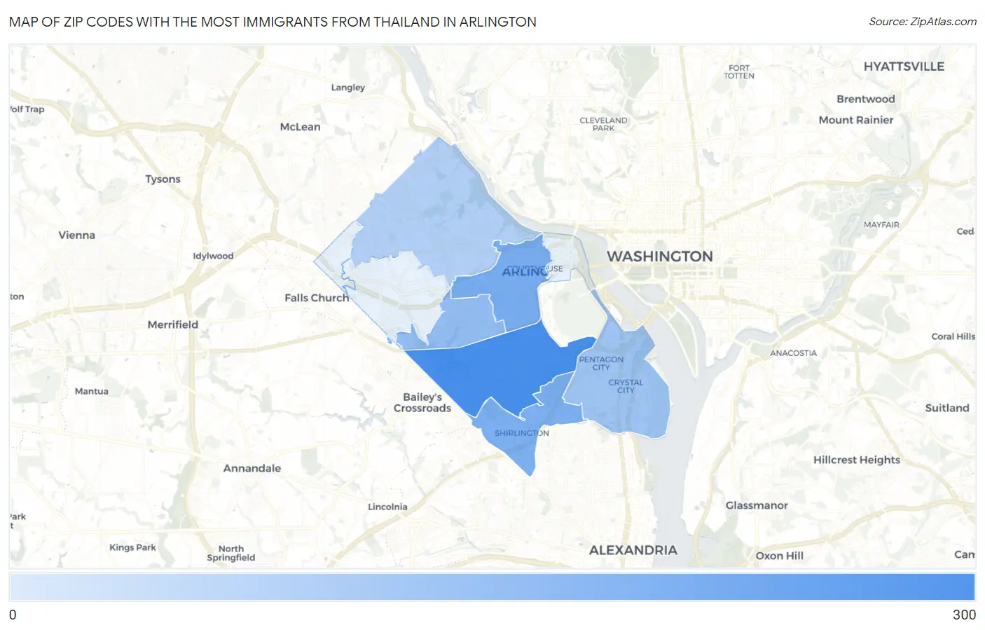 Zip Codes with the Most Immigrants from Thailand in Arlington Map