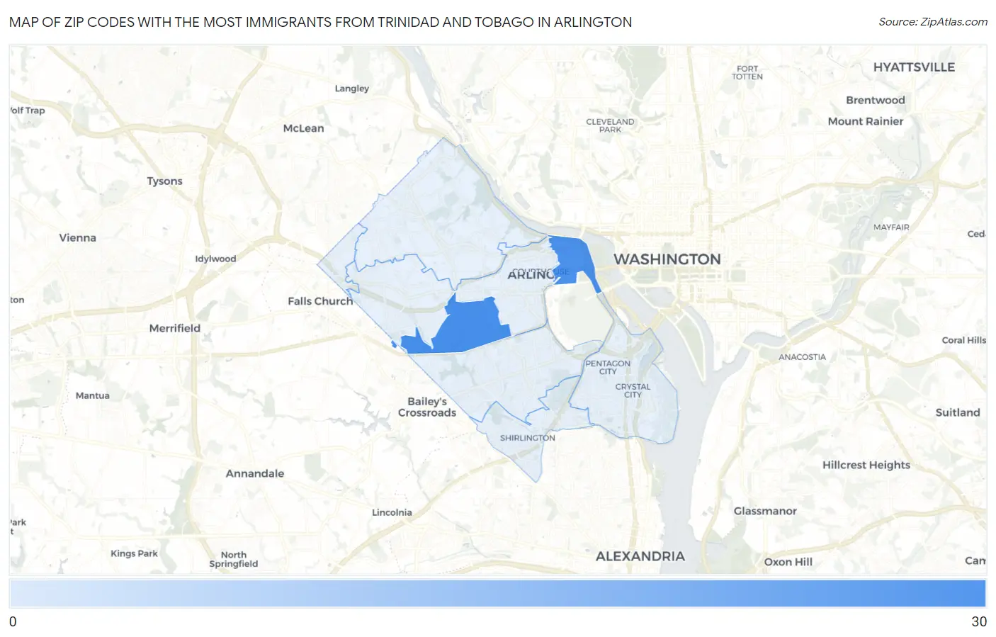 Zip Codes with the Most Immigrants from Trinidad and Tobago in Arlington Map