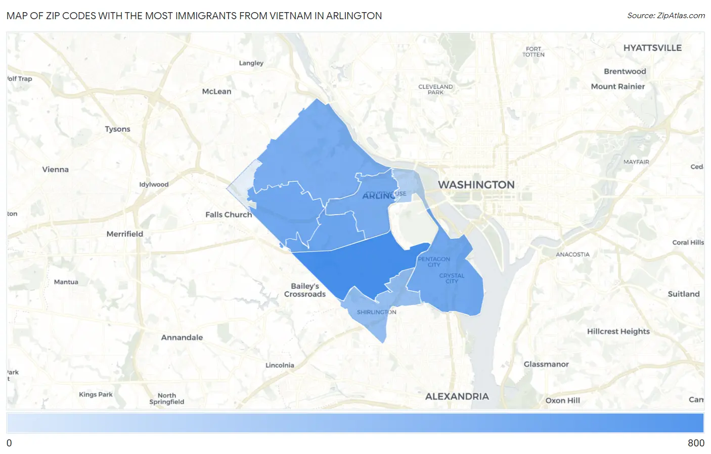 Zip Codes with the Most Immigrants from Vietnam in Arlington Map
