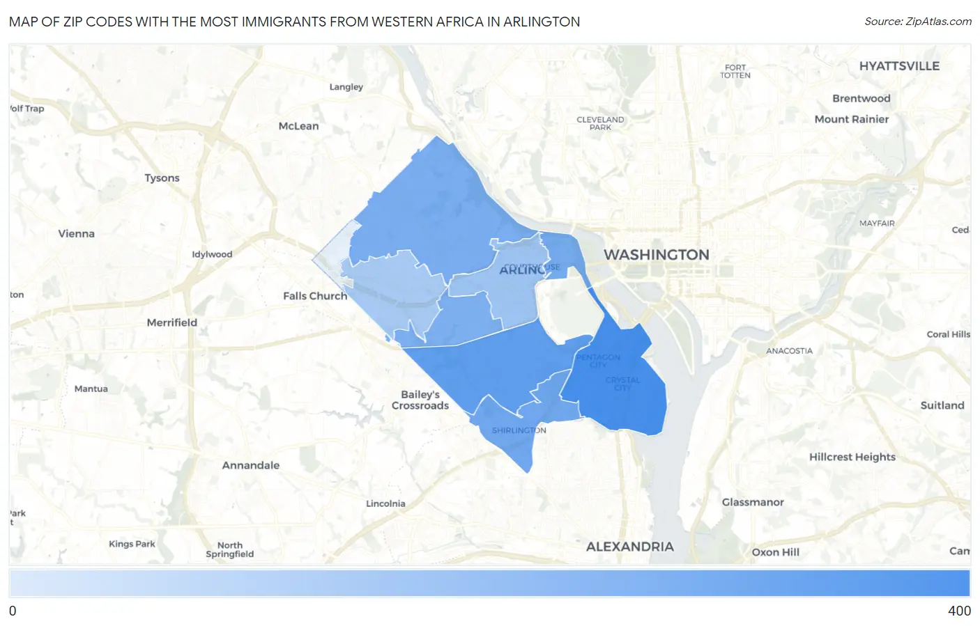 Zip Codes with the Most Immigrants from Western Africa in Arlington Map