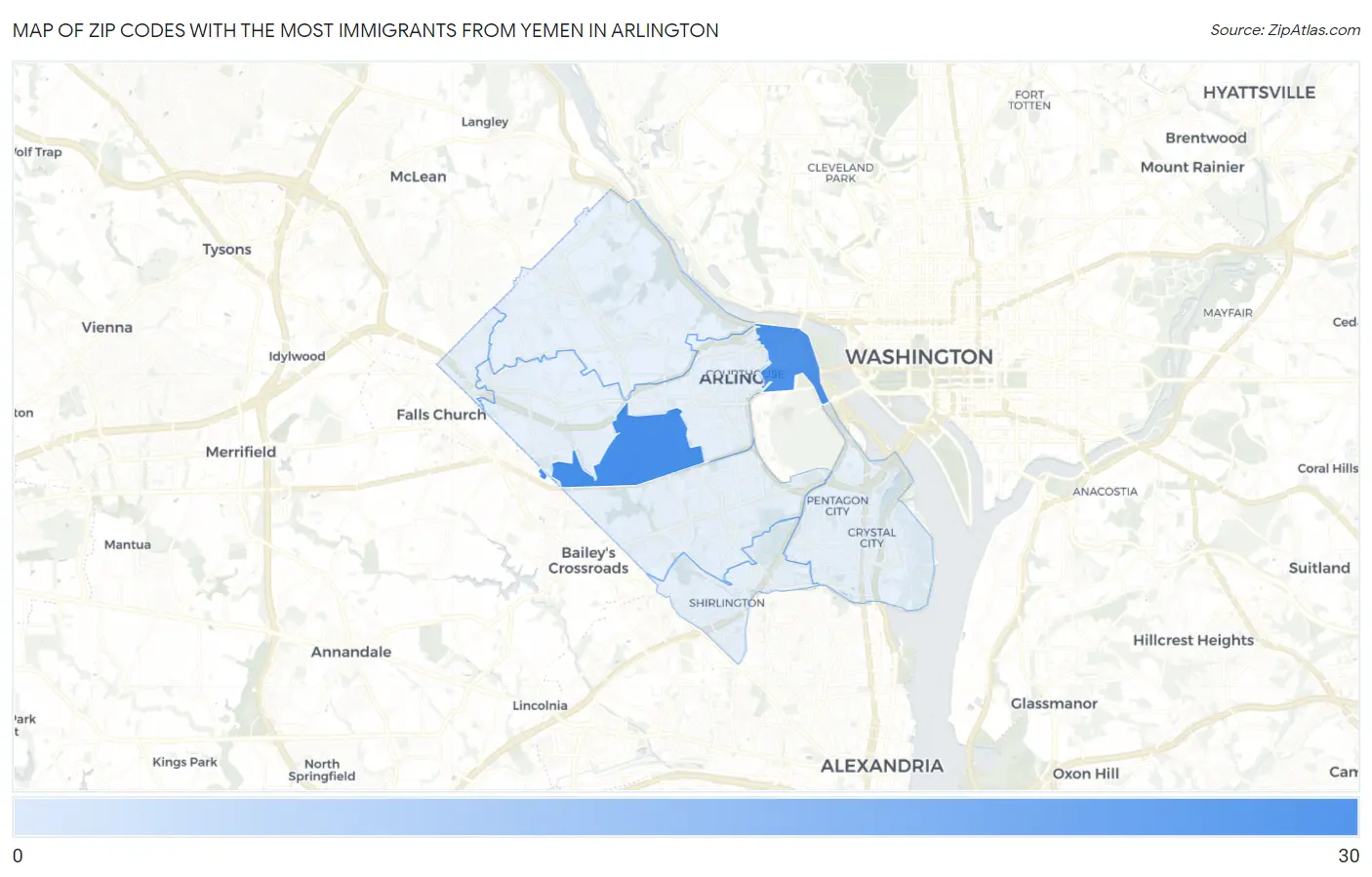 Zip Codes with the Most Immigrants from Yemen in Arlington Map