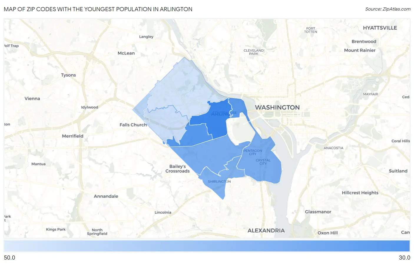 Zip Codes with the Youngest Population in Arlington Map