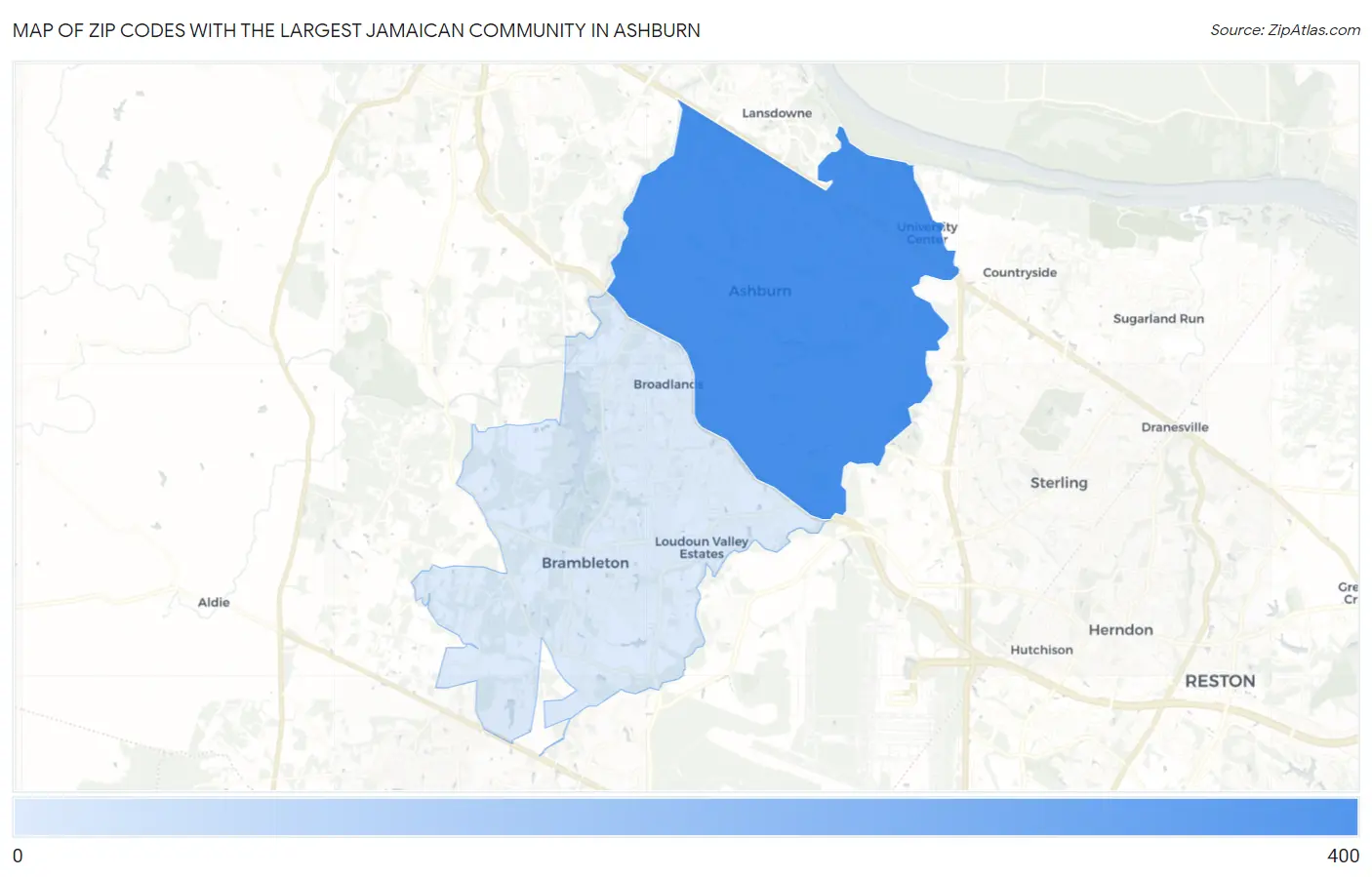 Zip Codes with the Largest Jamaican Community in Ashburn Map