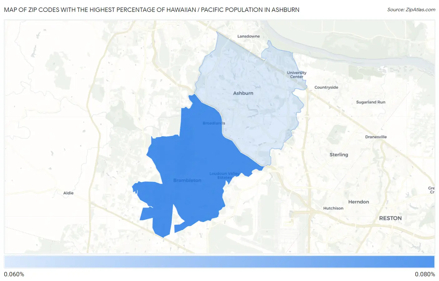 Zip Codes with the Highest Percentage of Hawaiian / Pacific Population in Ashburn Map