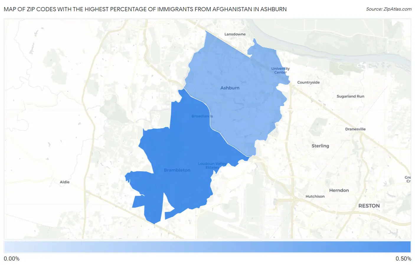 Zip Codes with the Highest Percentage of Immigrants from Afghanistan in Ashburn Map
