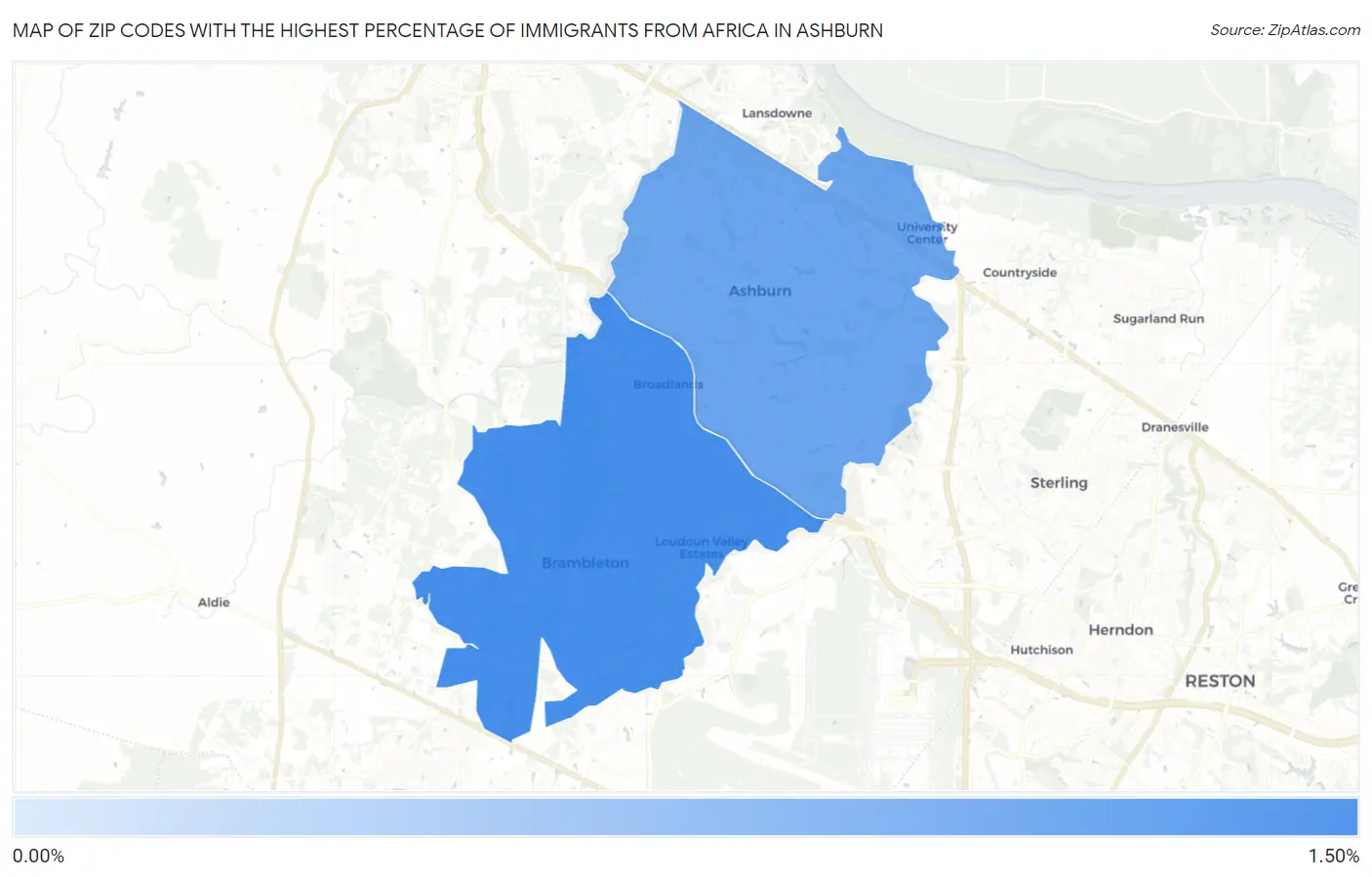 Zip Codes with the Highest Percentage of Immigrants from Africa in Ashburn Map