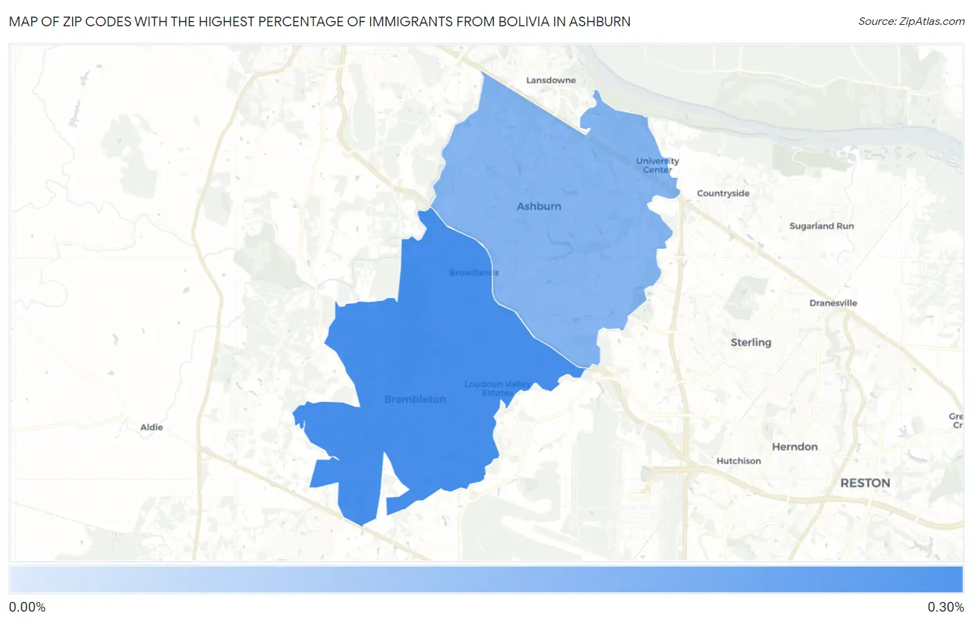 Zip Codes with the Highest Percentage of Immigrants from Bolivia in Ashburn Map