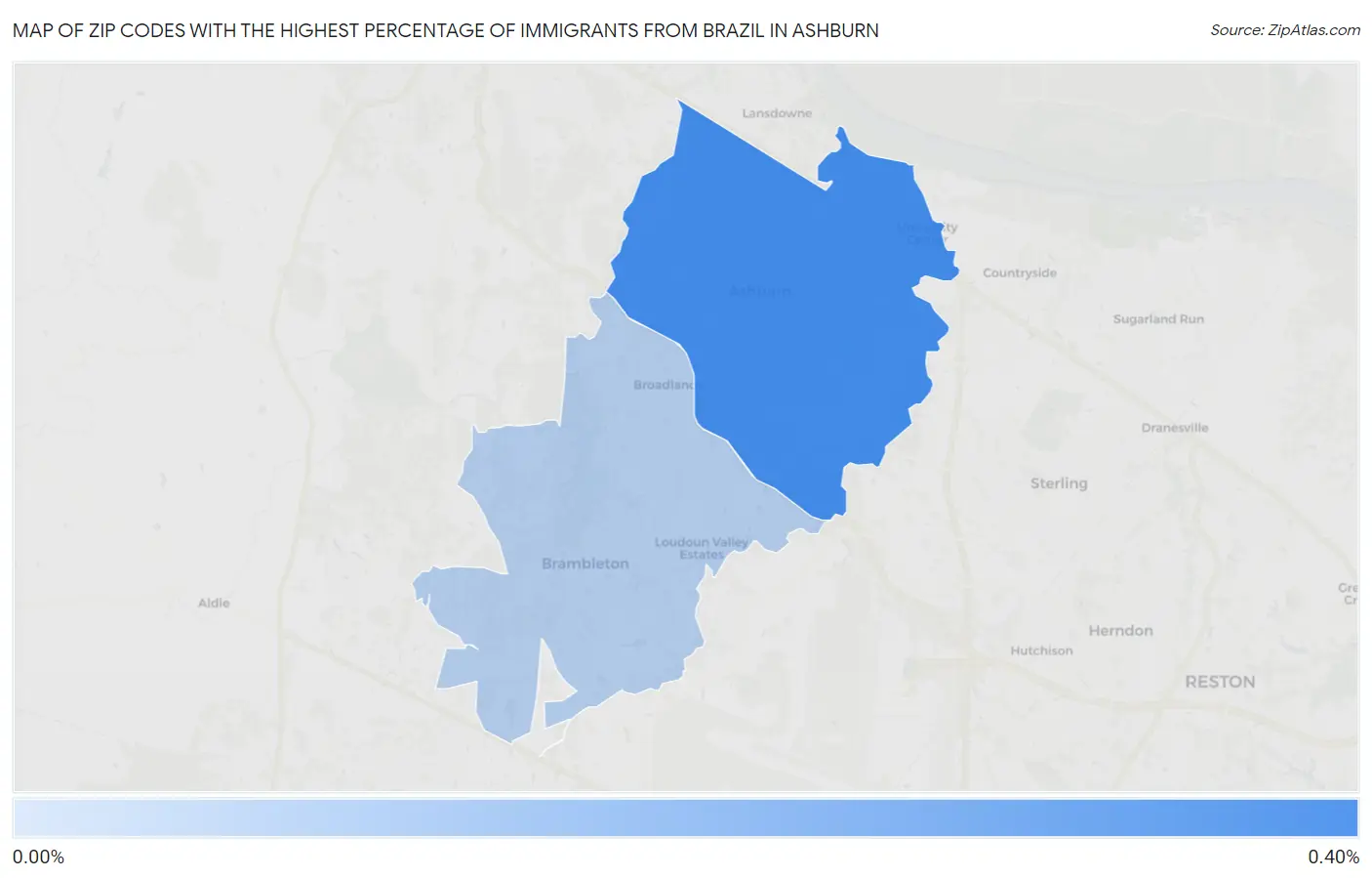 Zip Codes with the Highest Percentage of Immigrants from Brazil in Ashburn Map