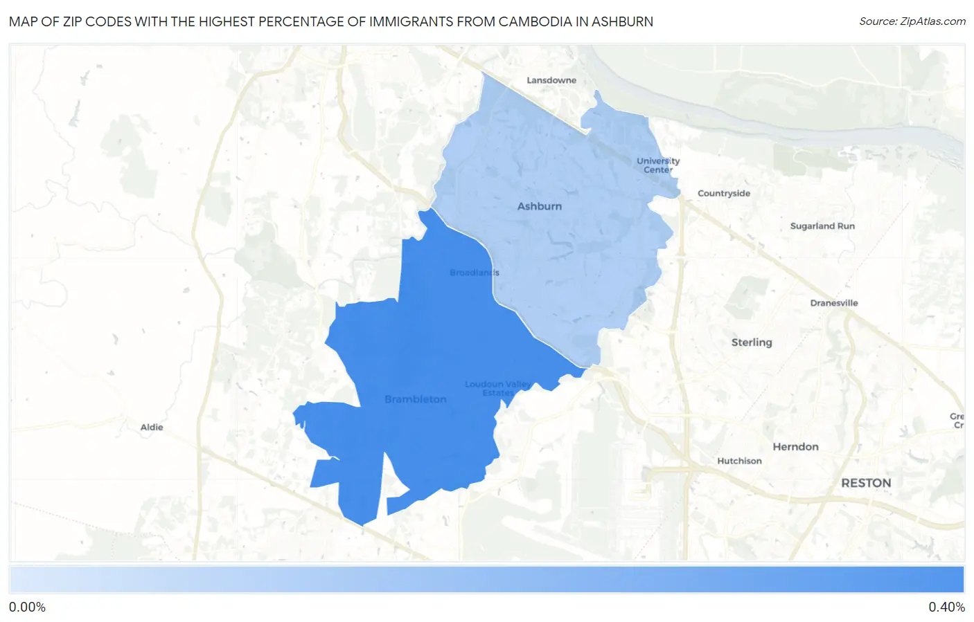 Zip Codes with the Highest Percentage of Immigrants from Cambodia in Ashburn Map