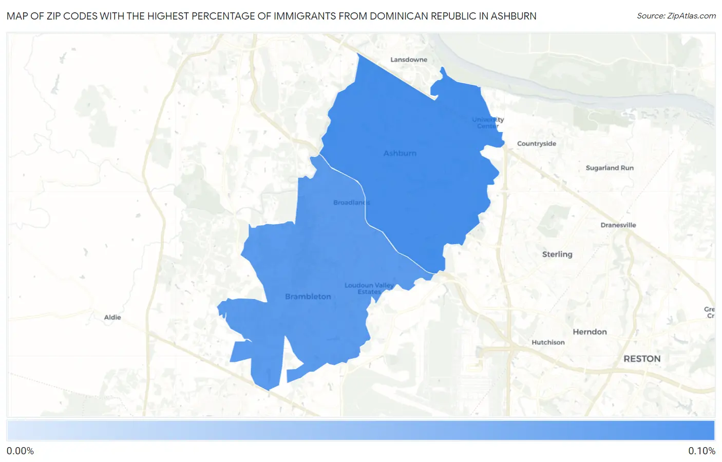 Zip Codes with the Highest Percentage of Immigrants from Dominican Republic in Ashburn Map