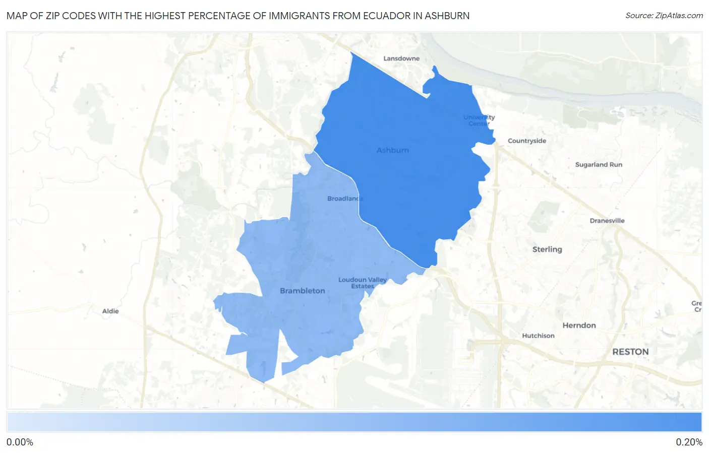 Zip Codes with the Highest Percentage of Immigrants from Ecuador in Ashburn Map