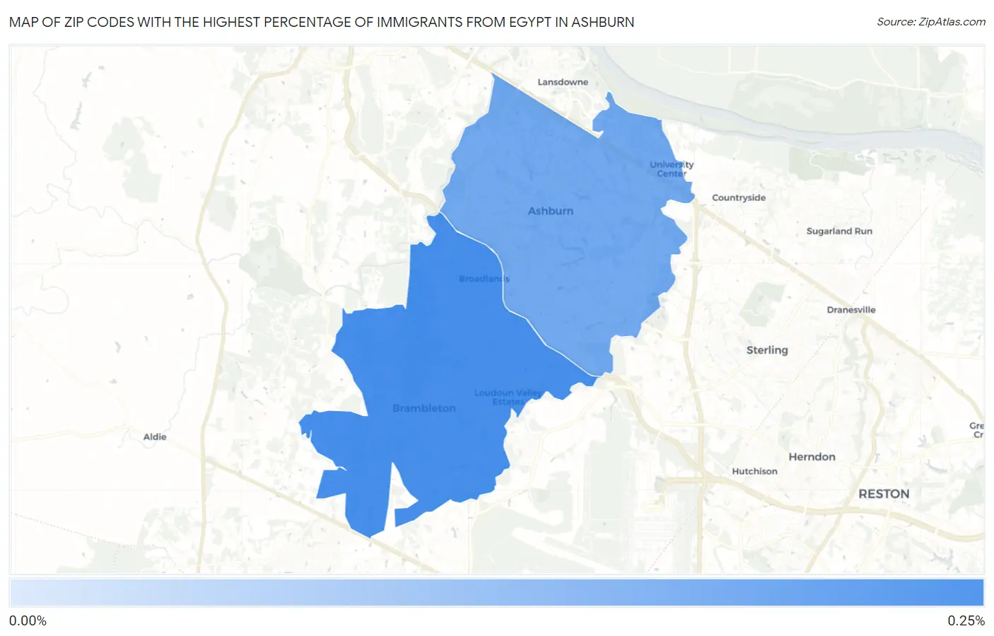 Zip Codes with the Highest Percentage of Immigrants from Egypt in Ashburn Map