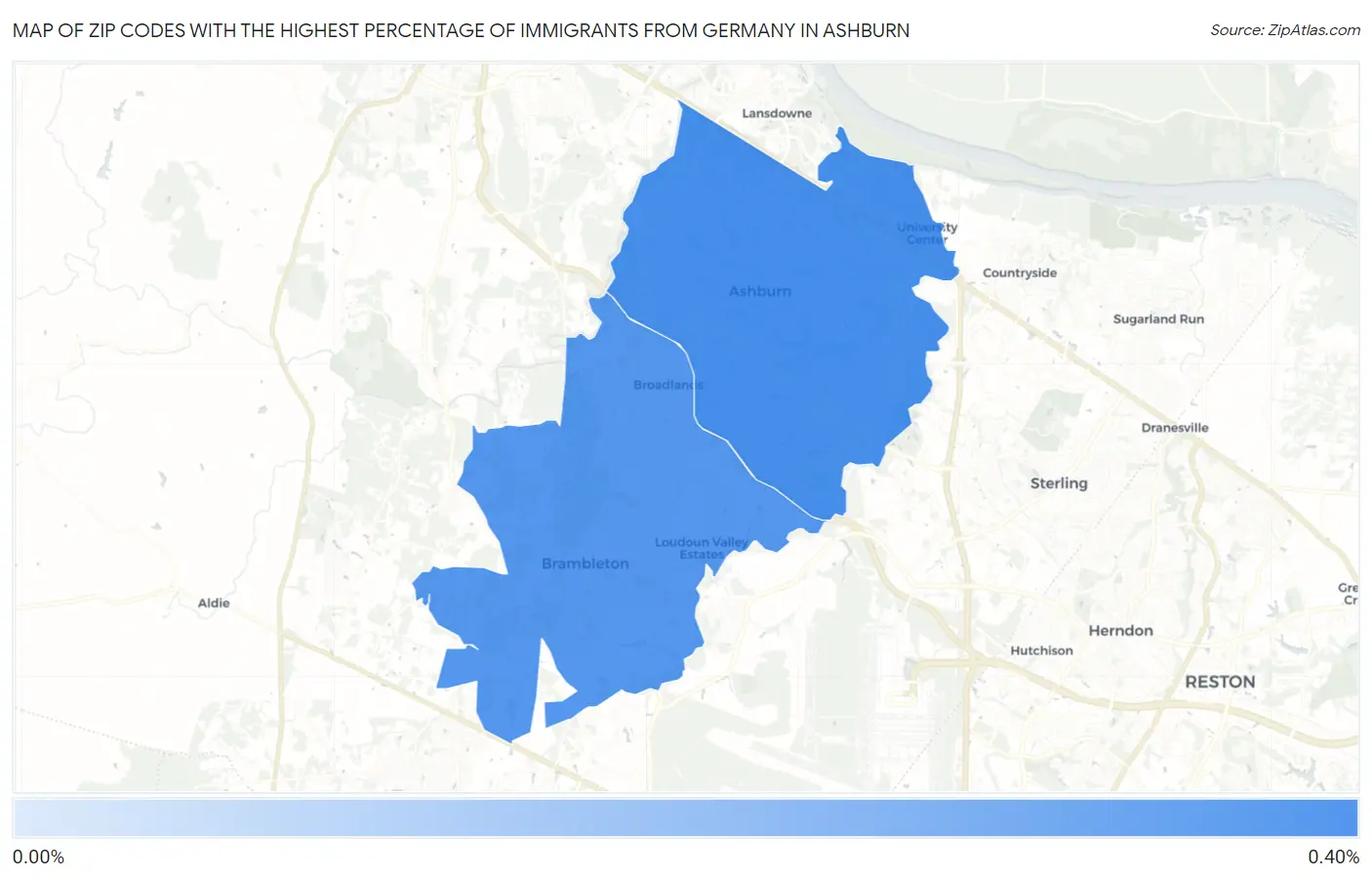 Zip Codes with the Highest Percentage of Immigrants from Germany in Ashburn Map