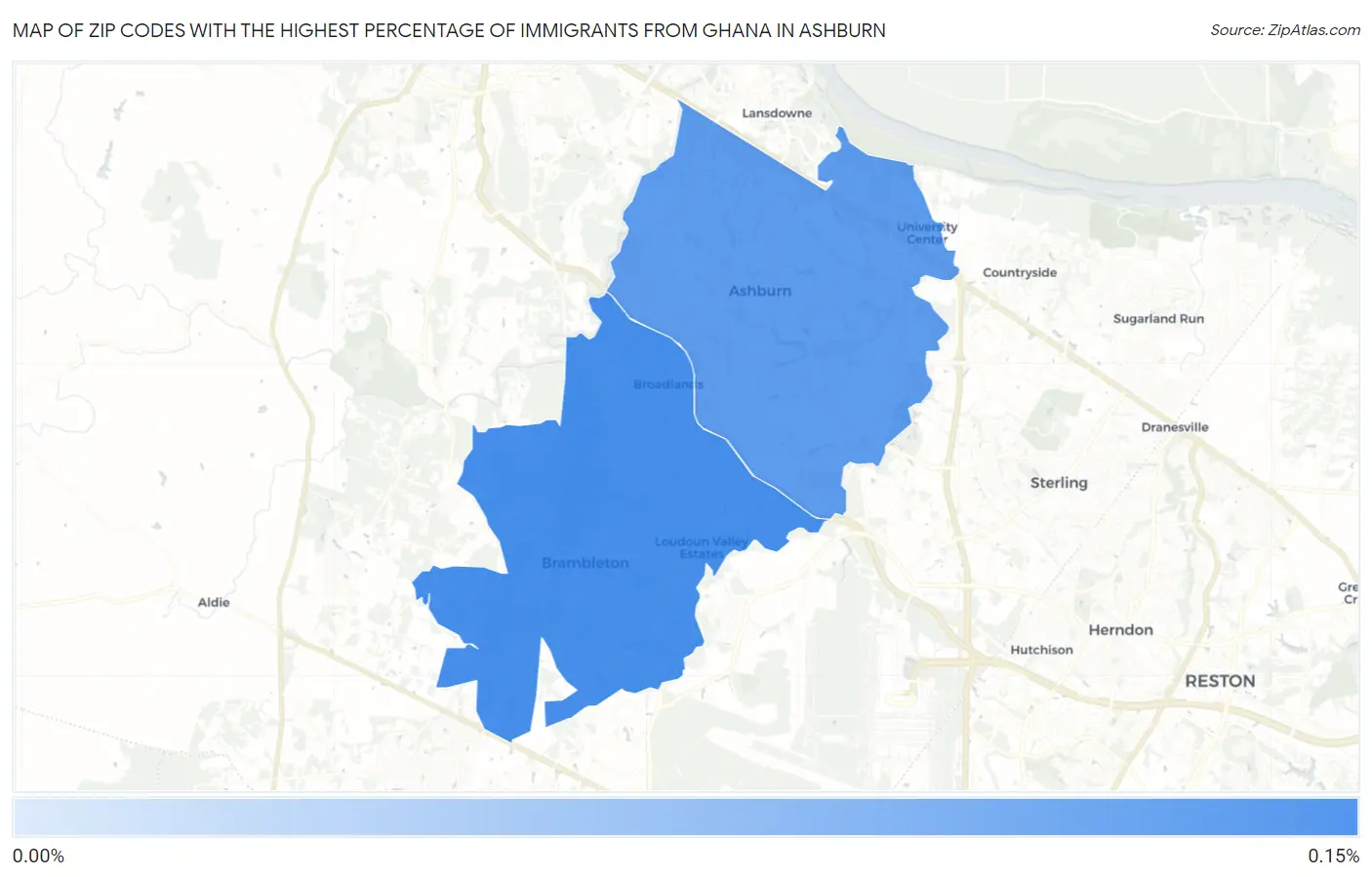 Zip Codes with the Highest Percentage of Immigrants from Ghana in Ashburn Map
