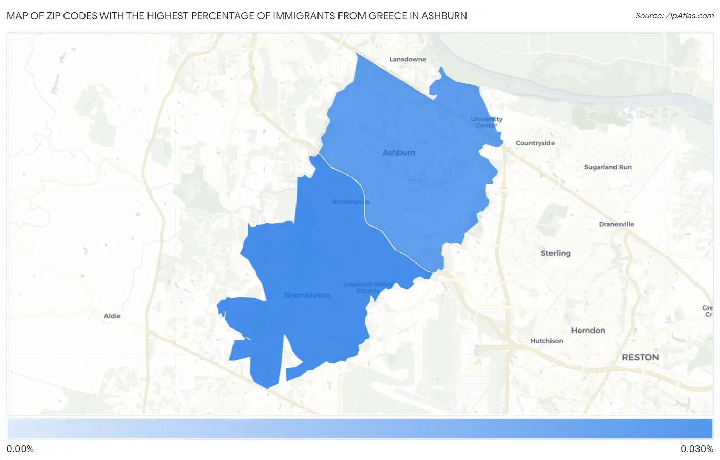 Zip Codes with the Highest Percentage of Immigrants from Greece in Ashburn Map