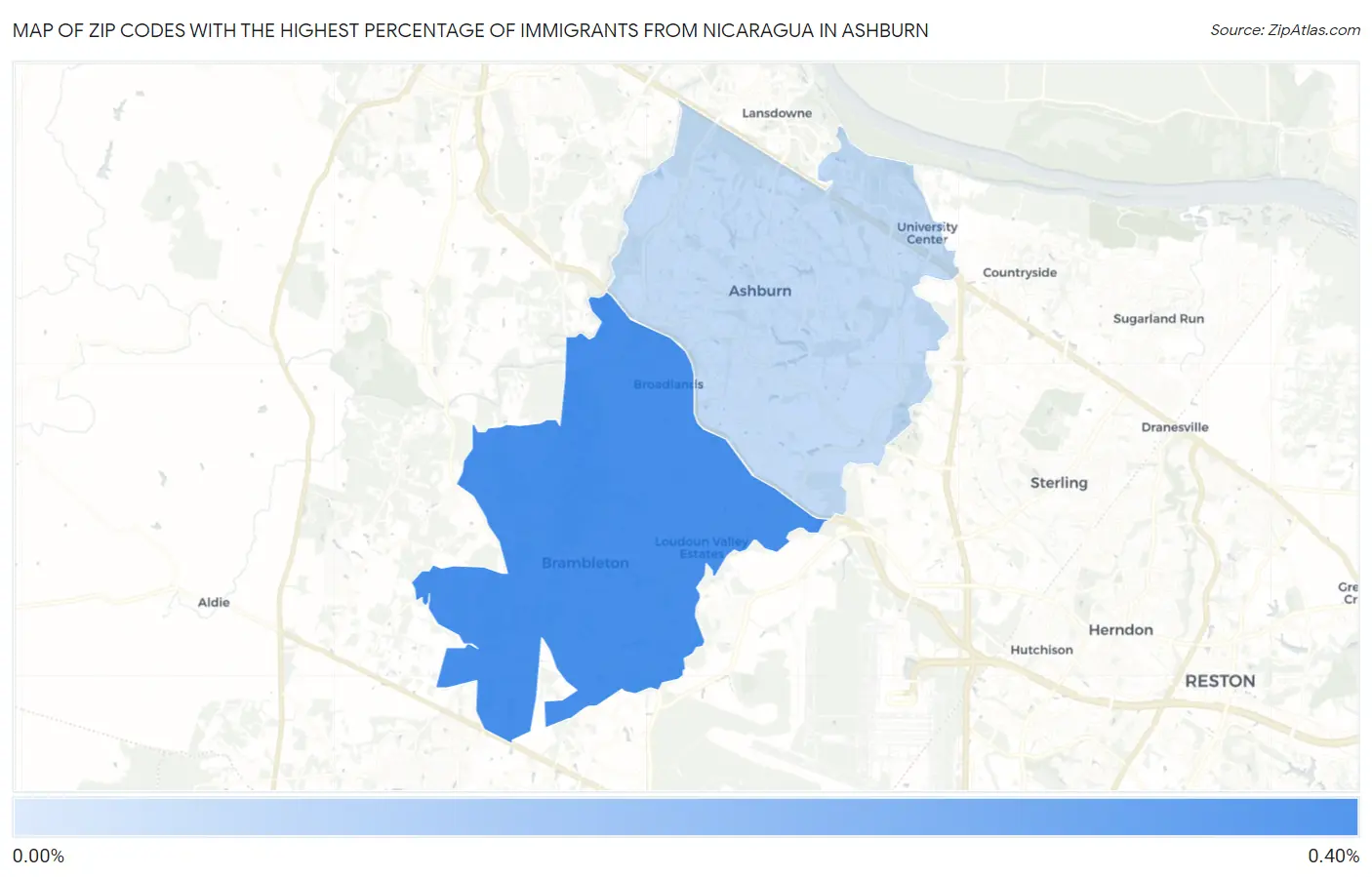 Zip Codes with the Highest Percentage of Immigrants from Nicaragua in Ashburn Map