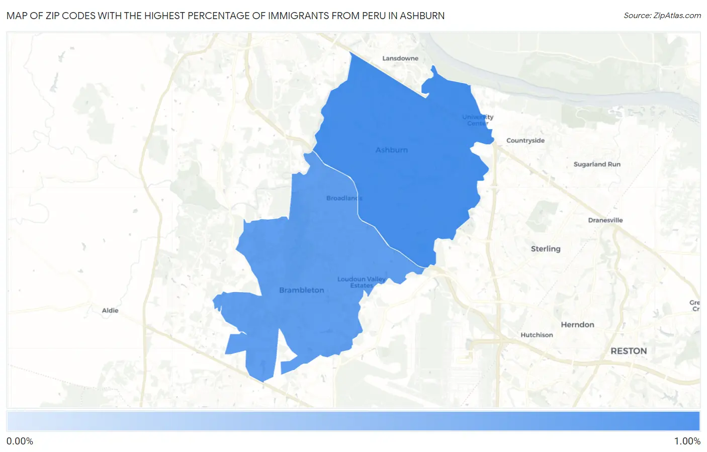 Zip Codes with the Highest Percentage of Immigrants from Peru in Ashburn Map