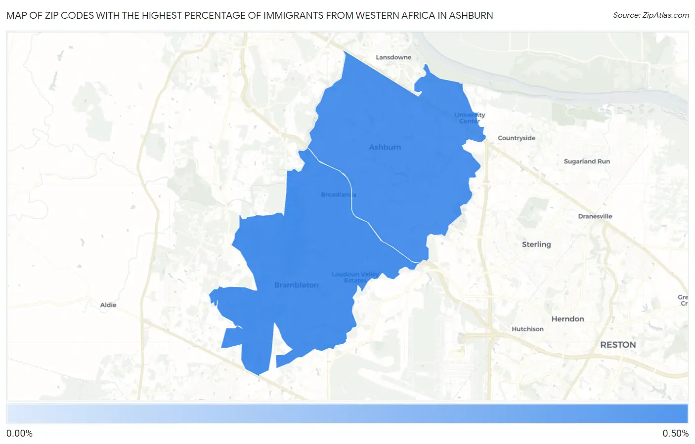 Zip Codes with the Highest Percentage of Immigrants from Western Africa in Ashburn Map