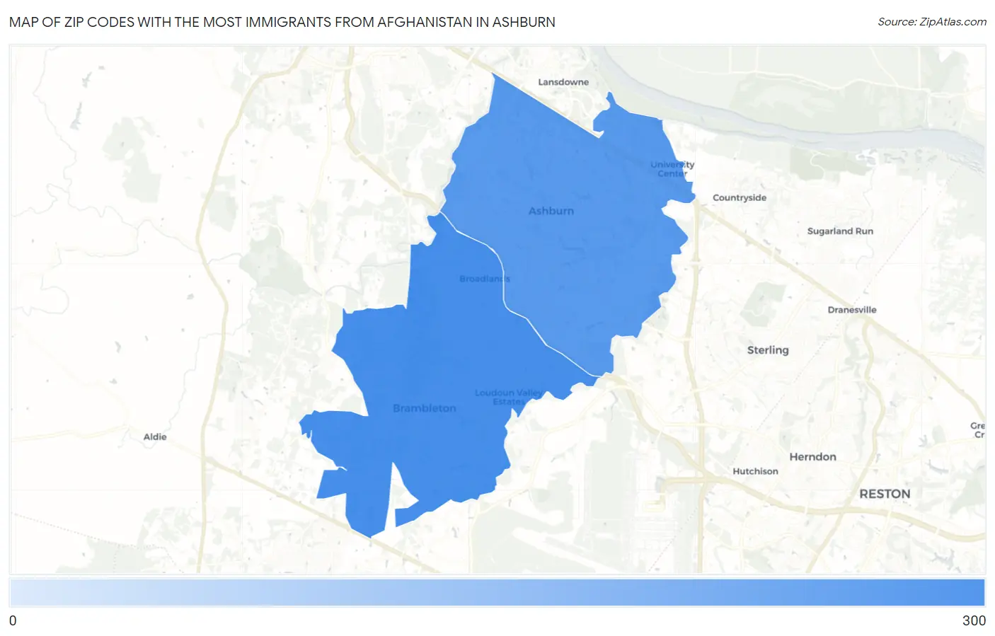 Zip Codes with the Most Immigrants from Afghanistan in Ashburn Map