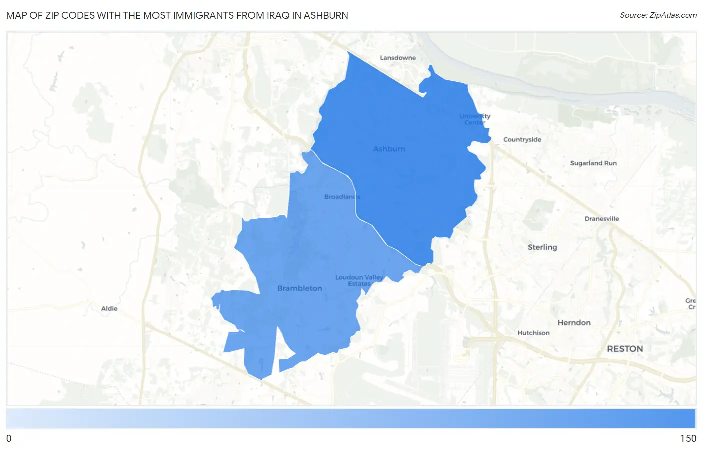 Zip Codes with the Most Immigrants from Iraq in Ashburn Map
