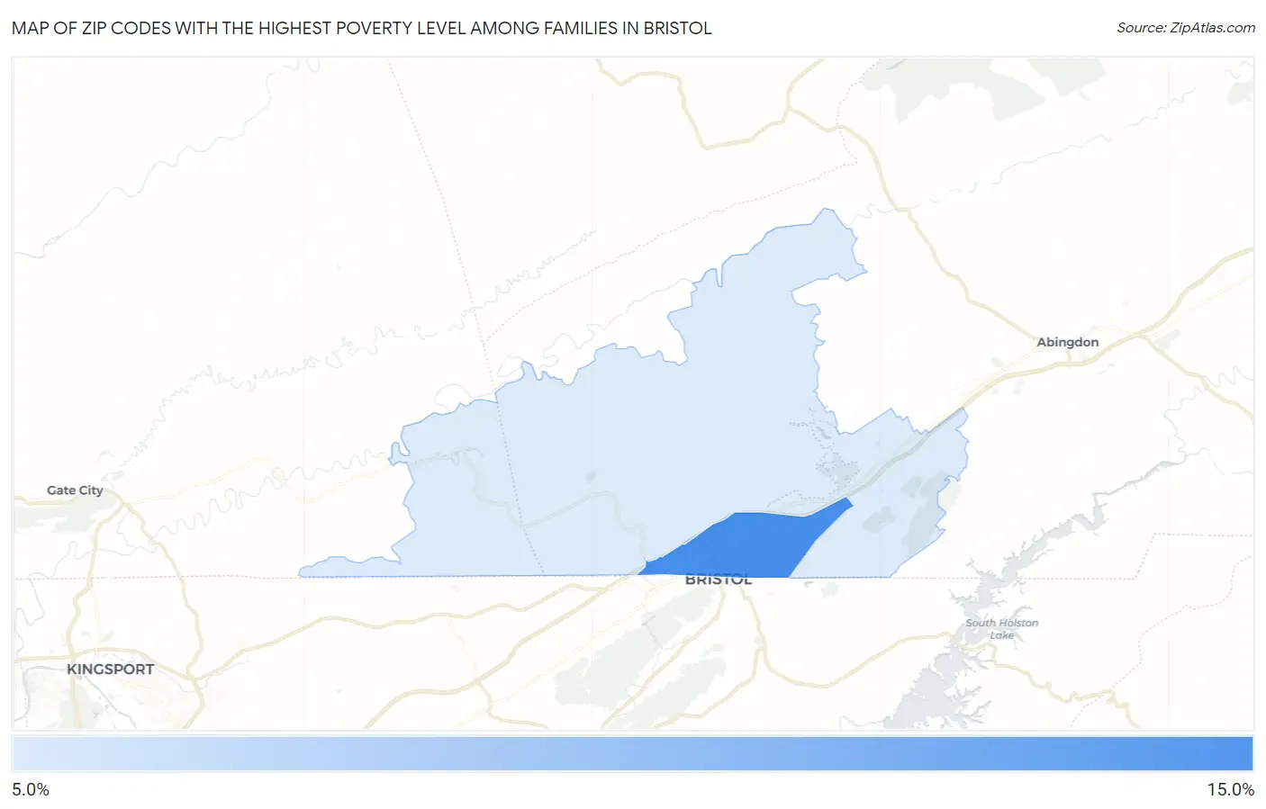 Zip Codes with the Highest Poverty Level Among Families in Bristol Map