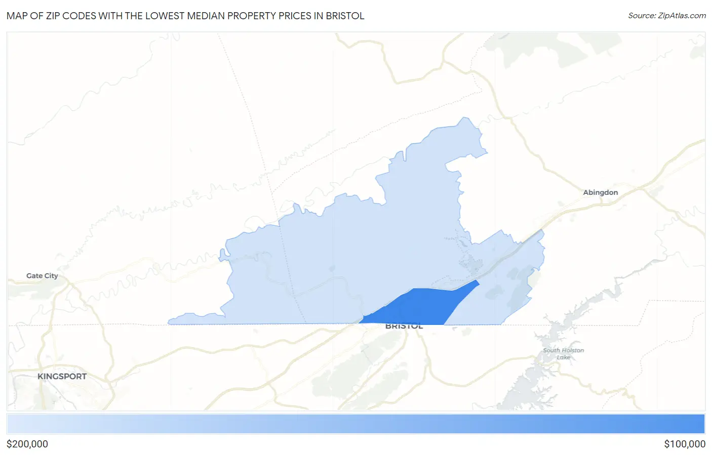Zip Codes with the Lowest Median Property Prices in Bristol Map