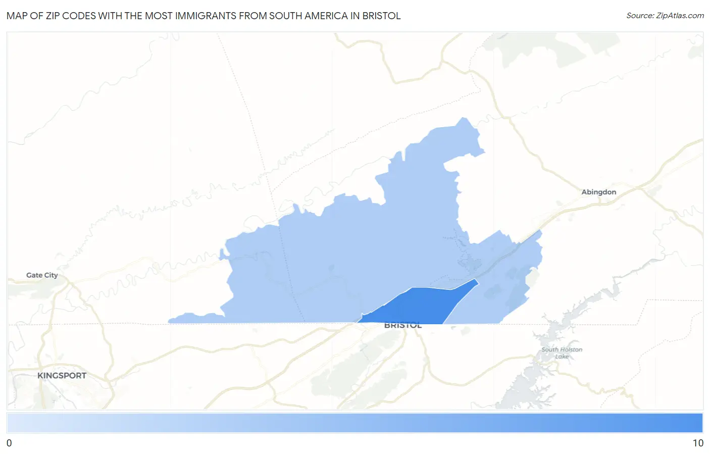 Zip Codes with the Most Immigrants from South America in Bristol Map