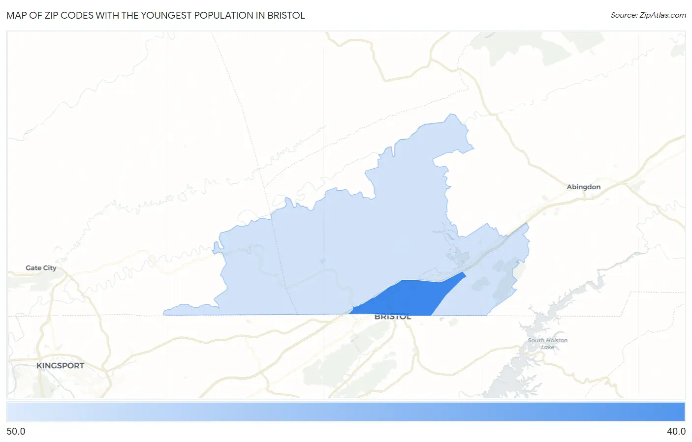 Zip Codes with the Youngest Population in Bristol Map