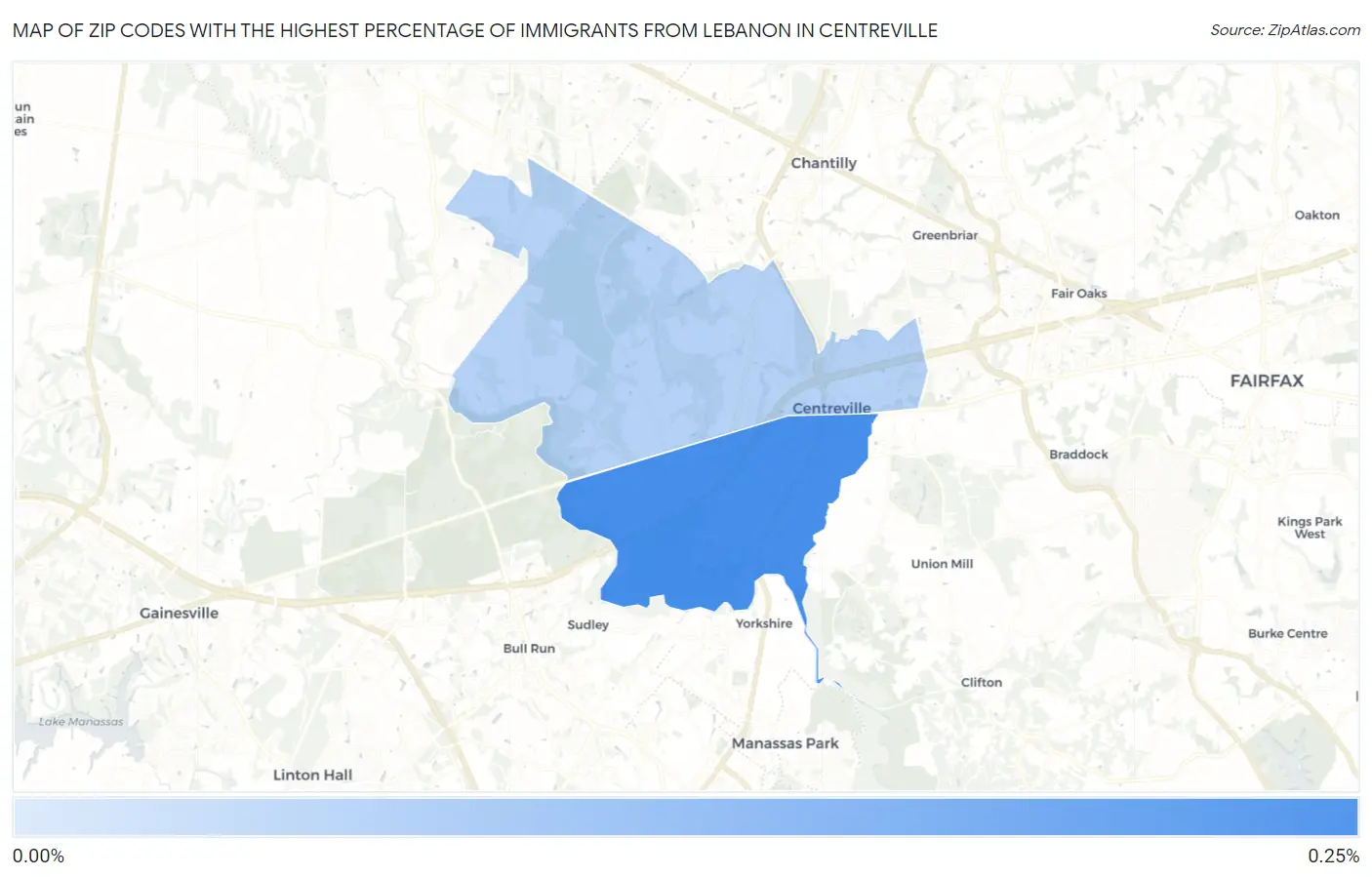 Zip Codes with the Highest Percentage of Immigrants from Lebanon in Centreville Map