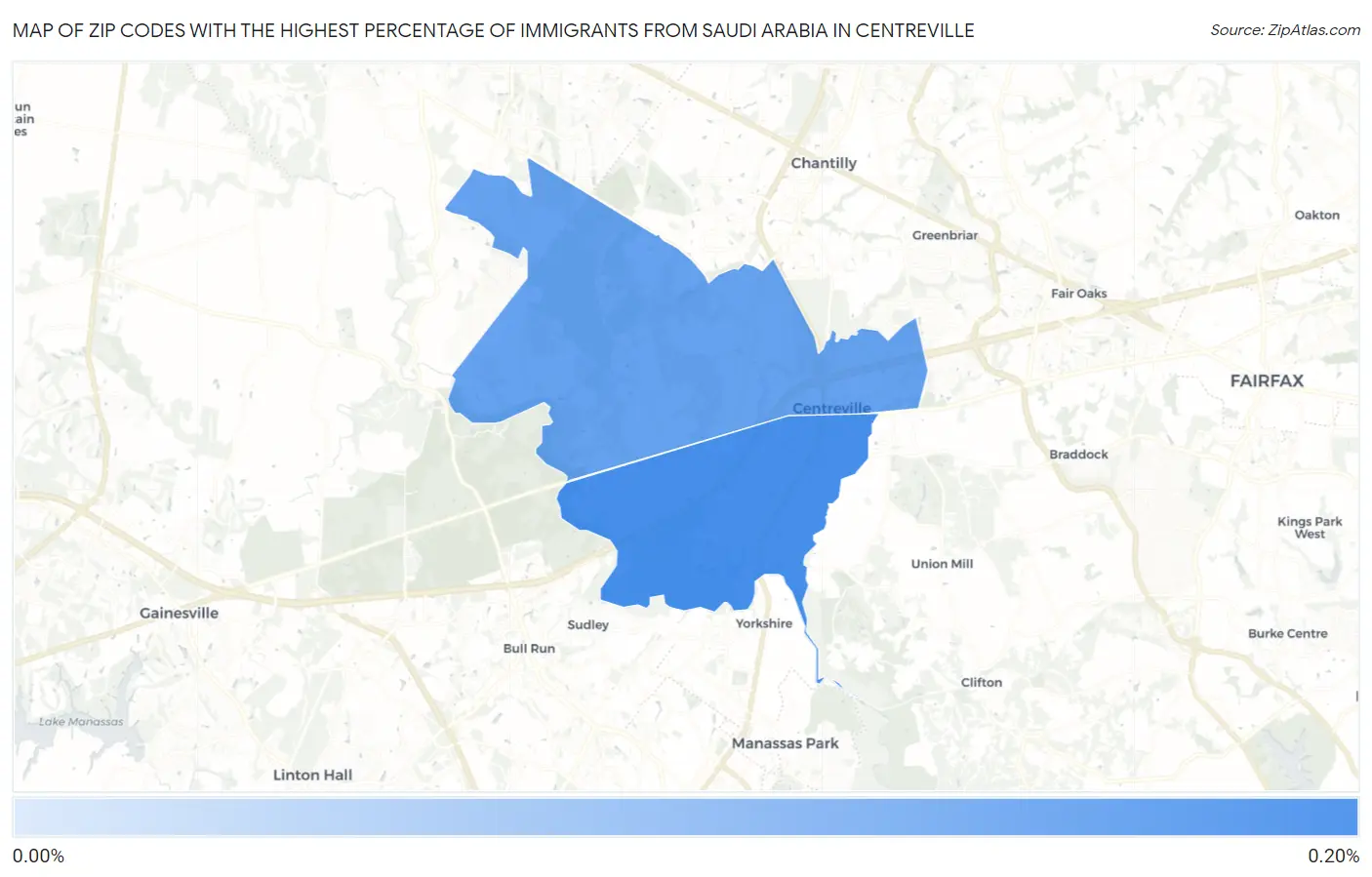 Zip Codes with the Highest Percentage of Immigrants from Saudi Arabia in Centreville Map