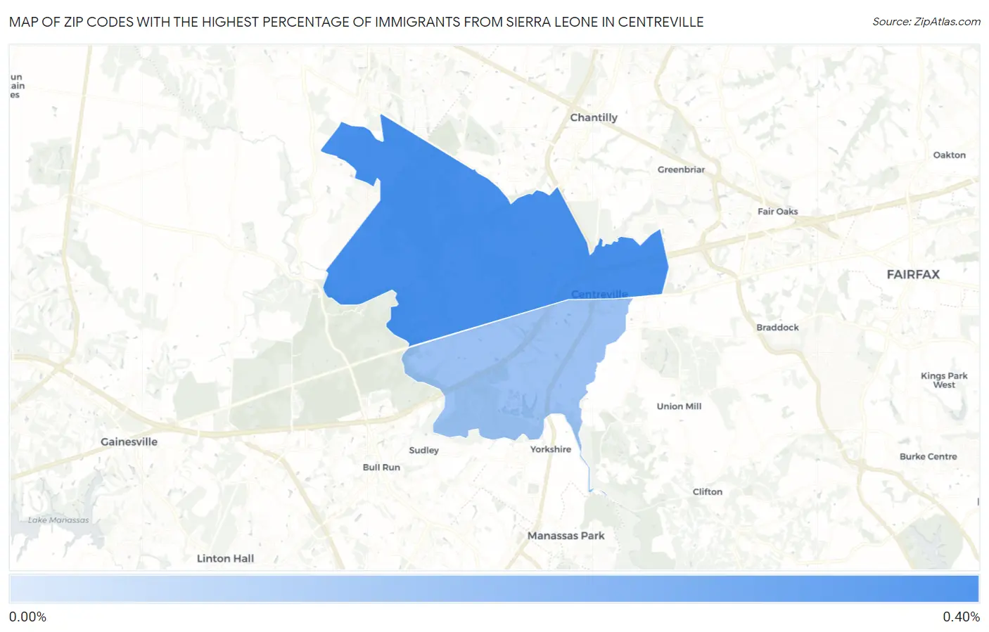 Zip Codes with the Highest Percentage of Immigrants from Sierra Leone in Centreville Map