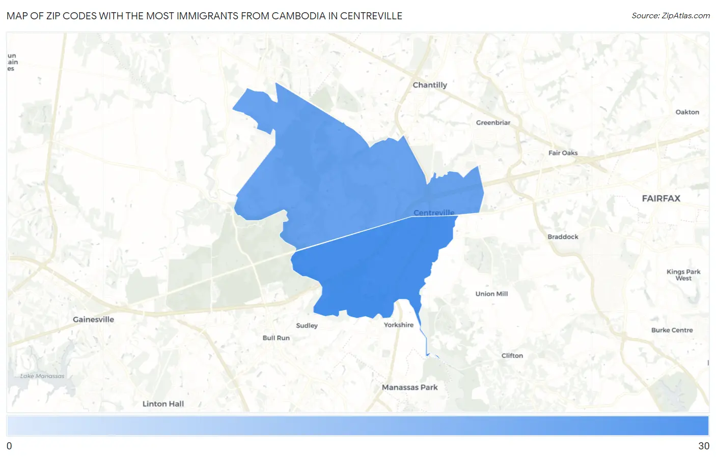 Zip Codes with the Most Immigrants from Cambodia in Centreville Map