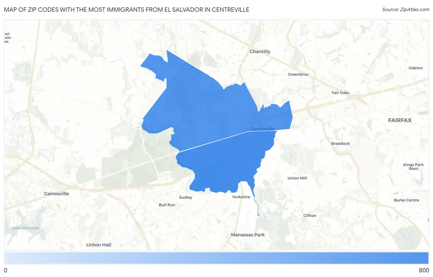 Zip Codes with the Most Immigrants from El Salvador in Centreville Map