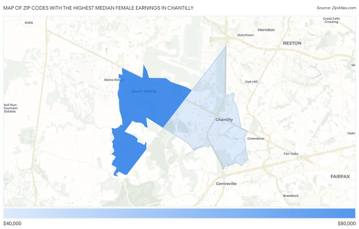 Zip Codes with the Highest Median Female Earnings in Chantilly Map