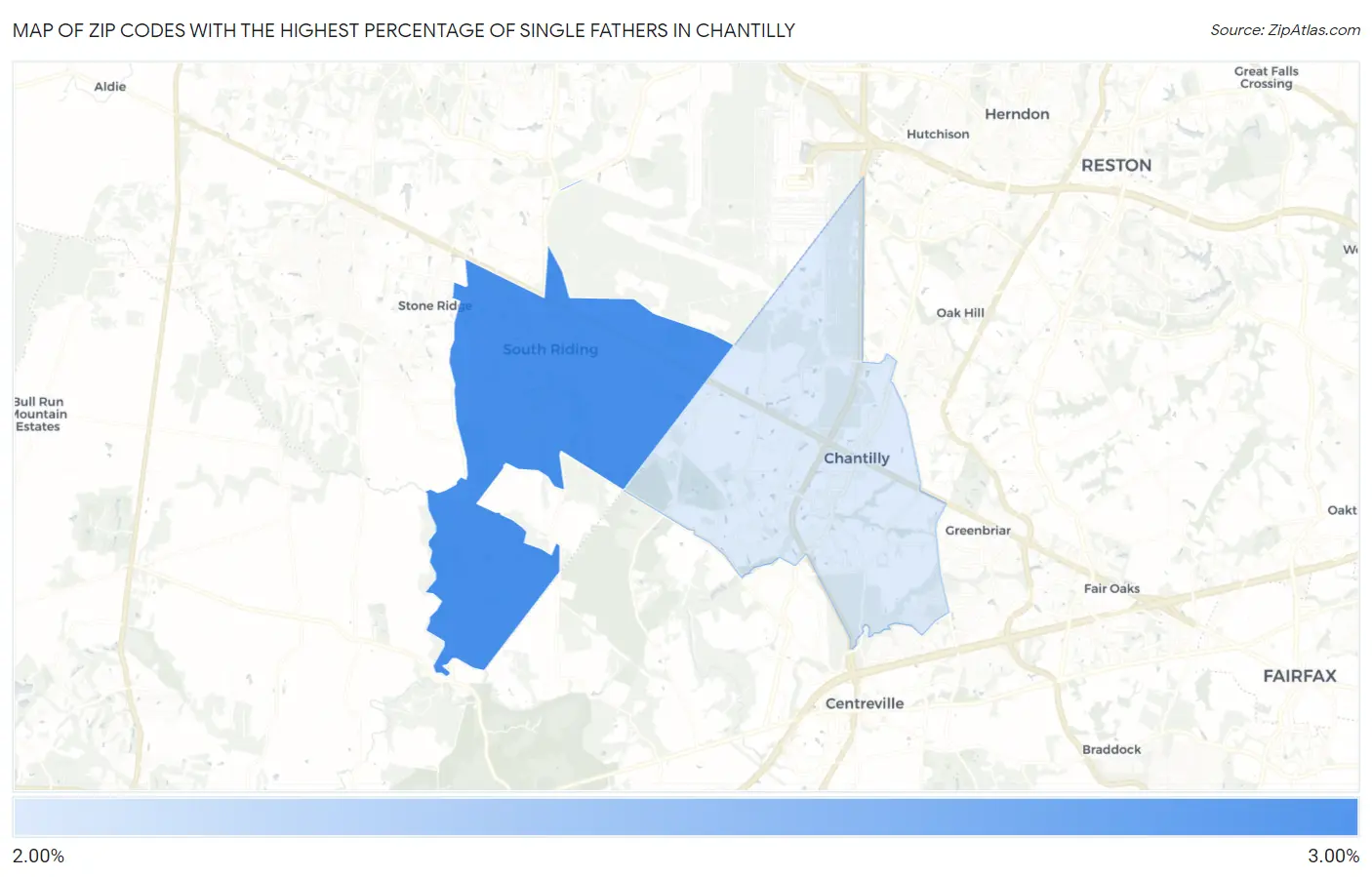 Zip Codes with the Highest Percentage of Single Fathers in Chantilly Map
