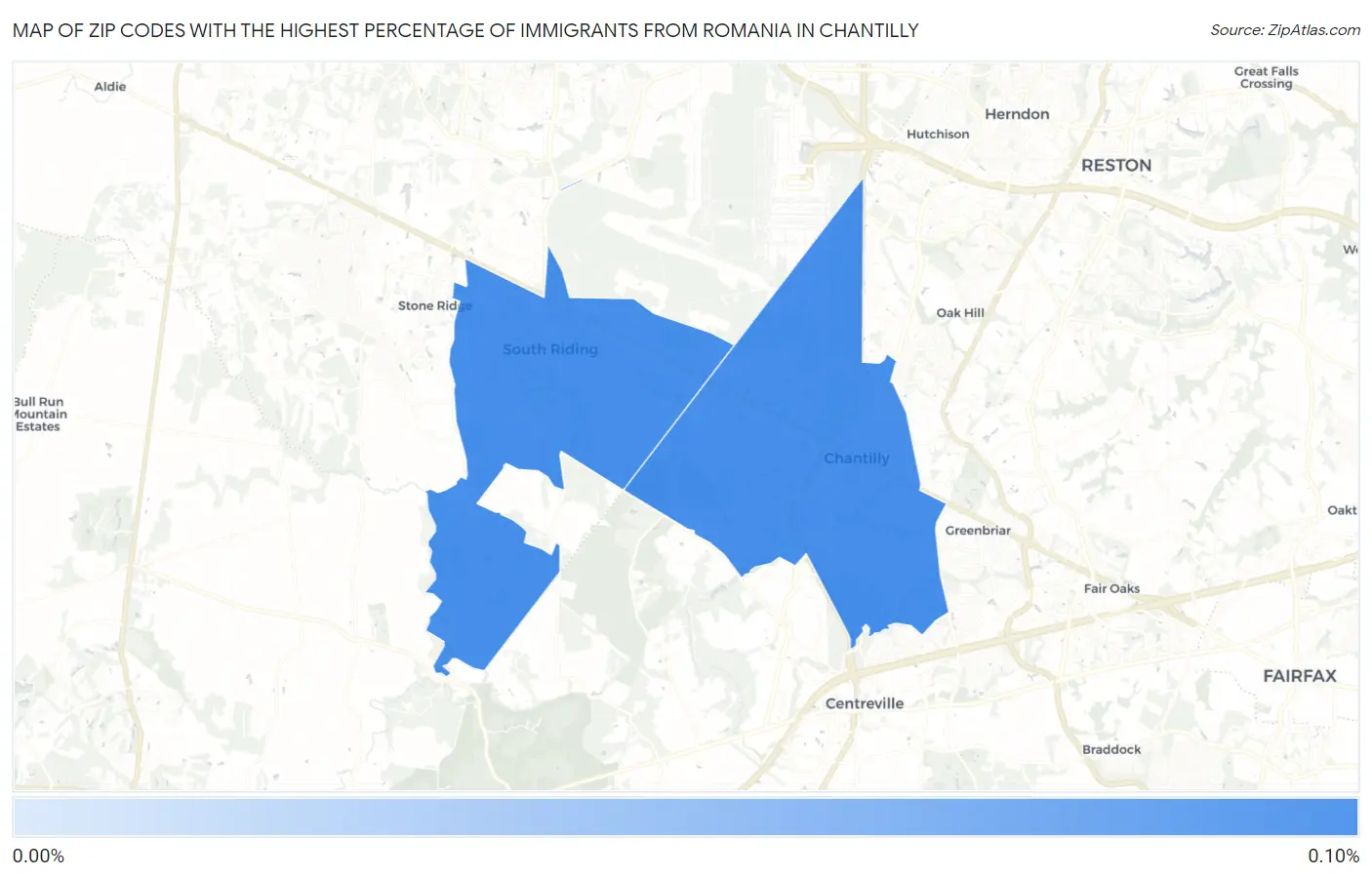 Zip Codes with the Highest Percentage of Immigrants from Romania in Chantilly Map