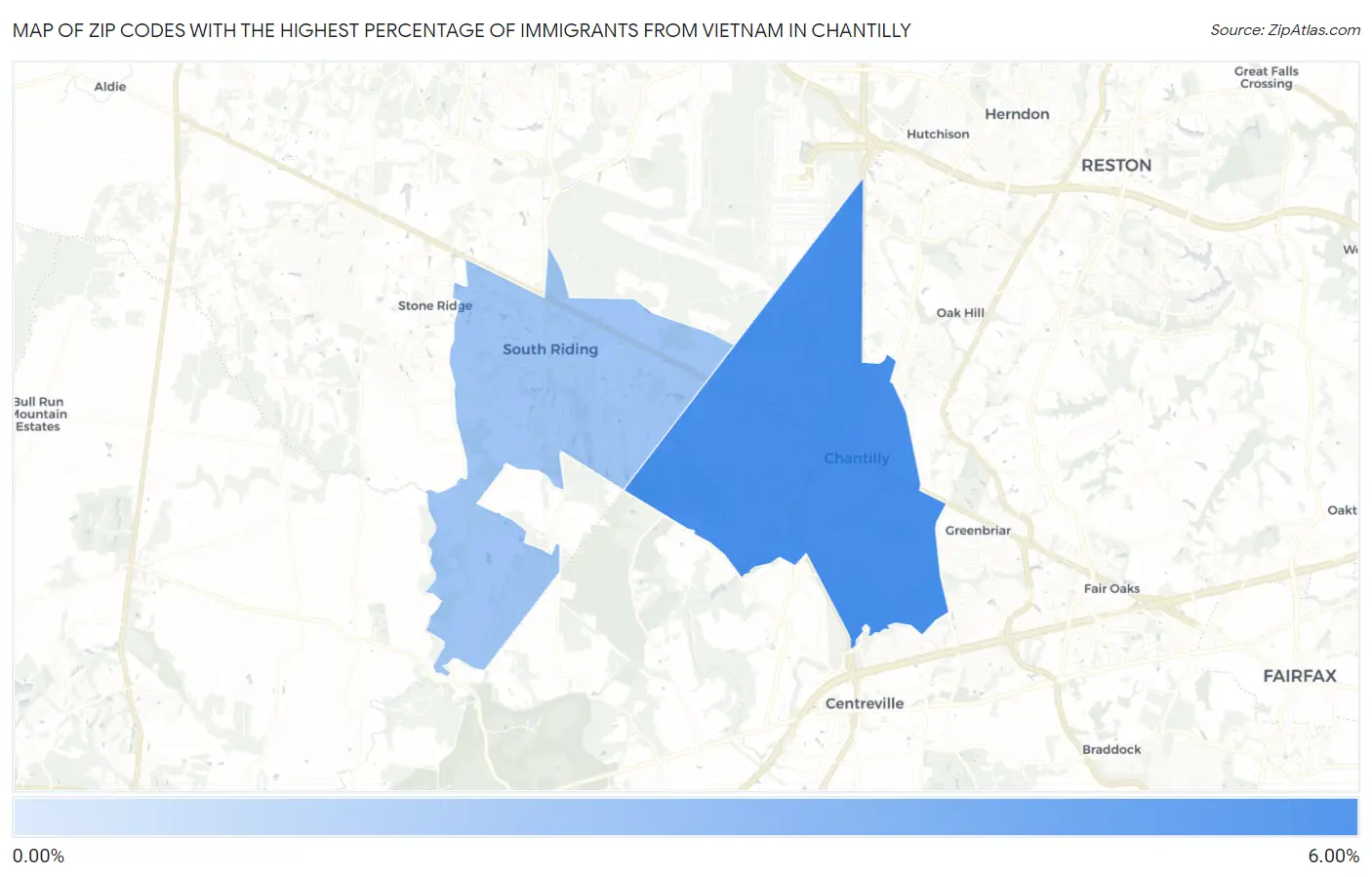 Zip Codes with the Highest Percentage of Immigrants from Vietnam in Chantilly Map