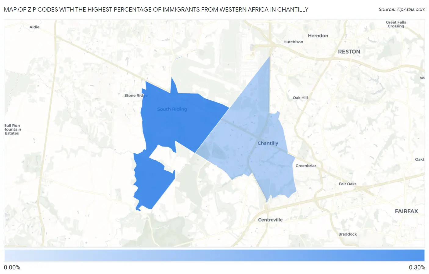 Zip Codes with the Highest Percentage of Immigrants from Western Africa in Chantilly Map