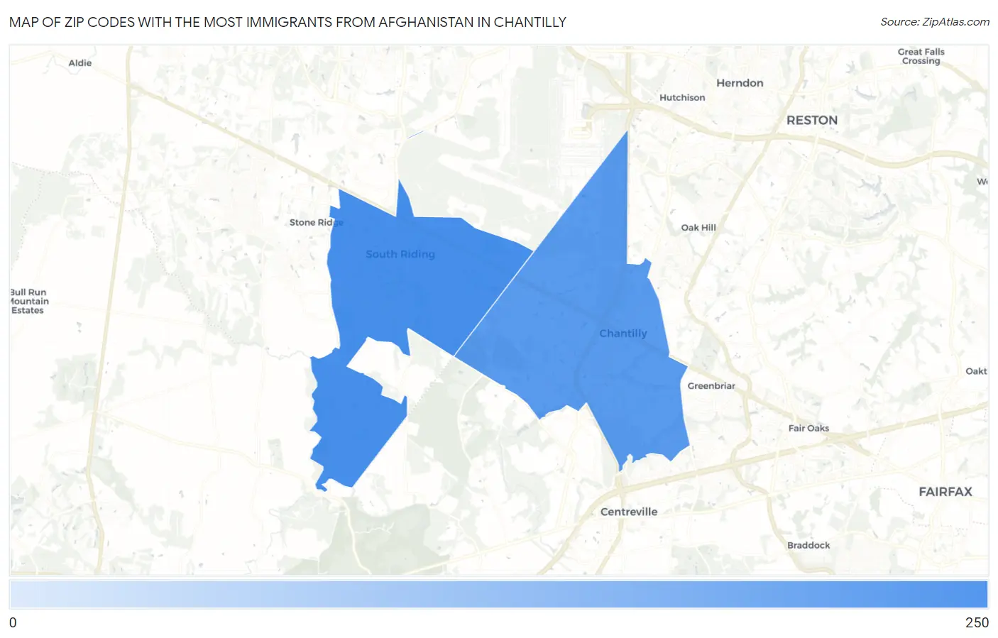 Zip Codes with the Most Immigrants from Afghanistan in Chantilly Map