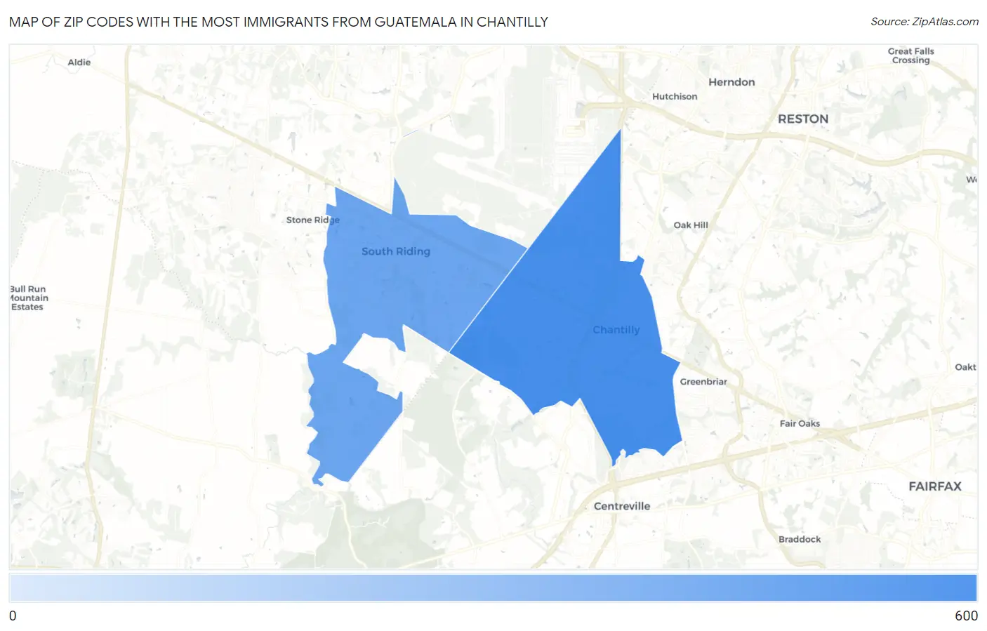 Zip Codes with the Most Immigrants from Guatemala in Chantilly Map