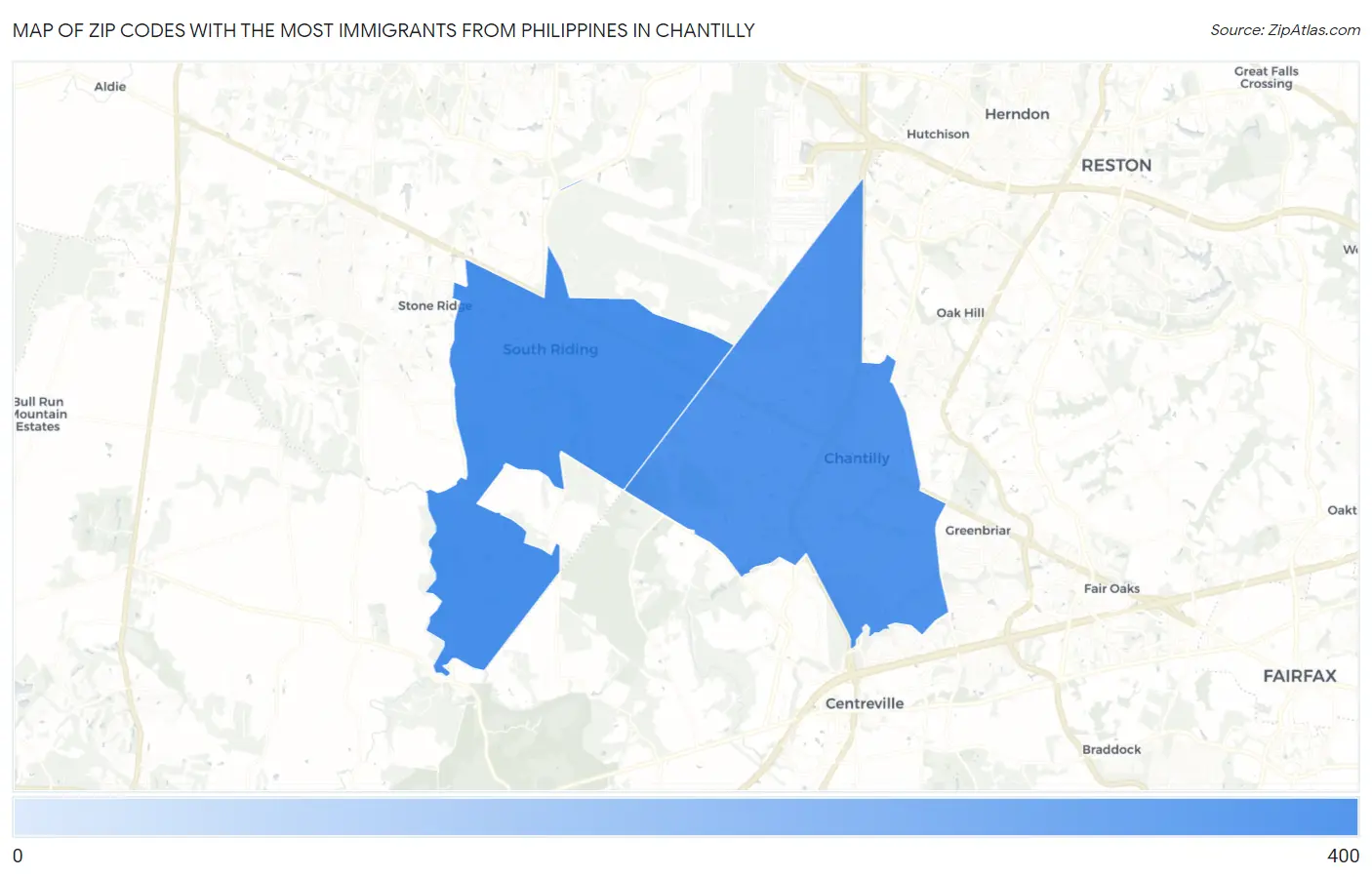 Zip Codes with the Most Immigrants from Philippines in Chantilly Map