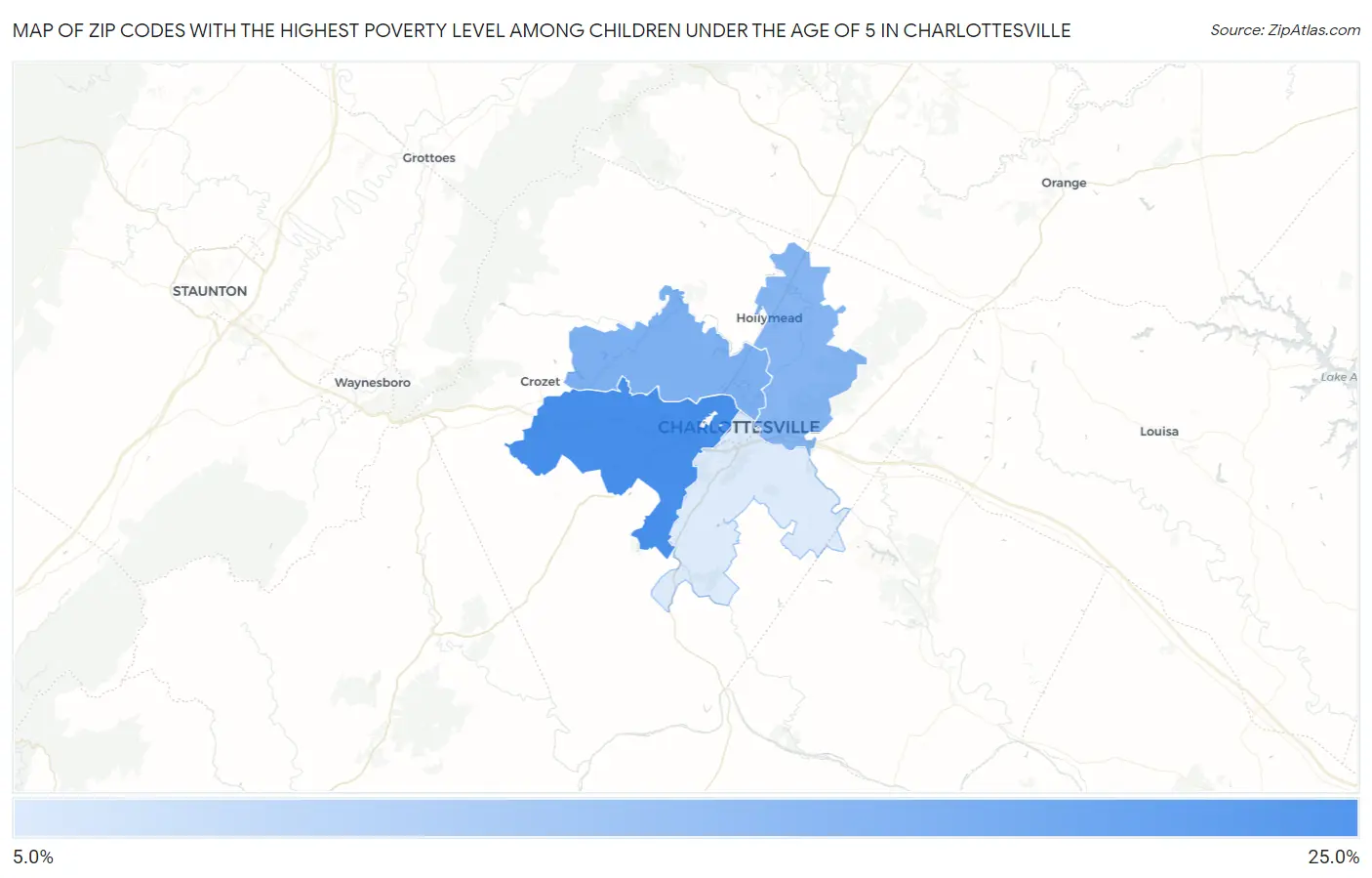 Zip Codes with the Highest Poverty Level Among Children Under the Age of 5 in Charlottesville Map