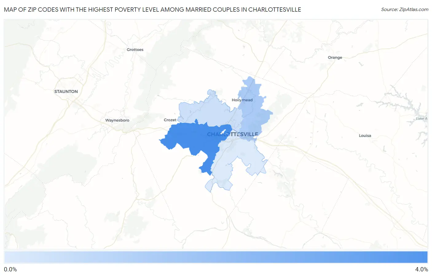 Zip Codes with the Highest Poverty Level Among Married Couples in Charlottesville Map