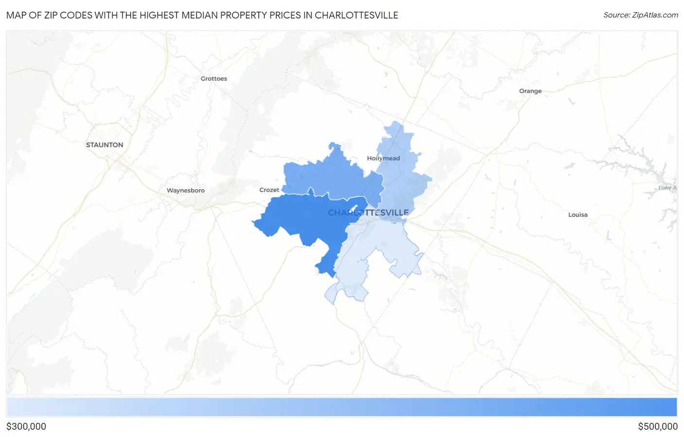 Zip Codes with the Highest Median Property Prices in Charlottesville Map