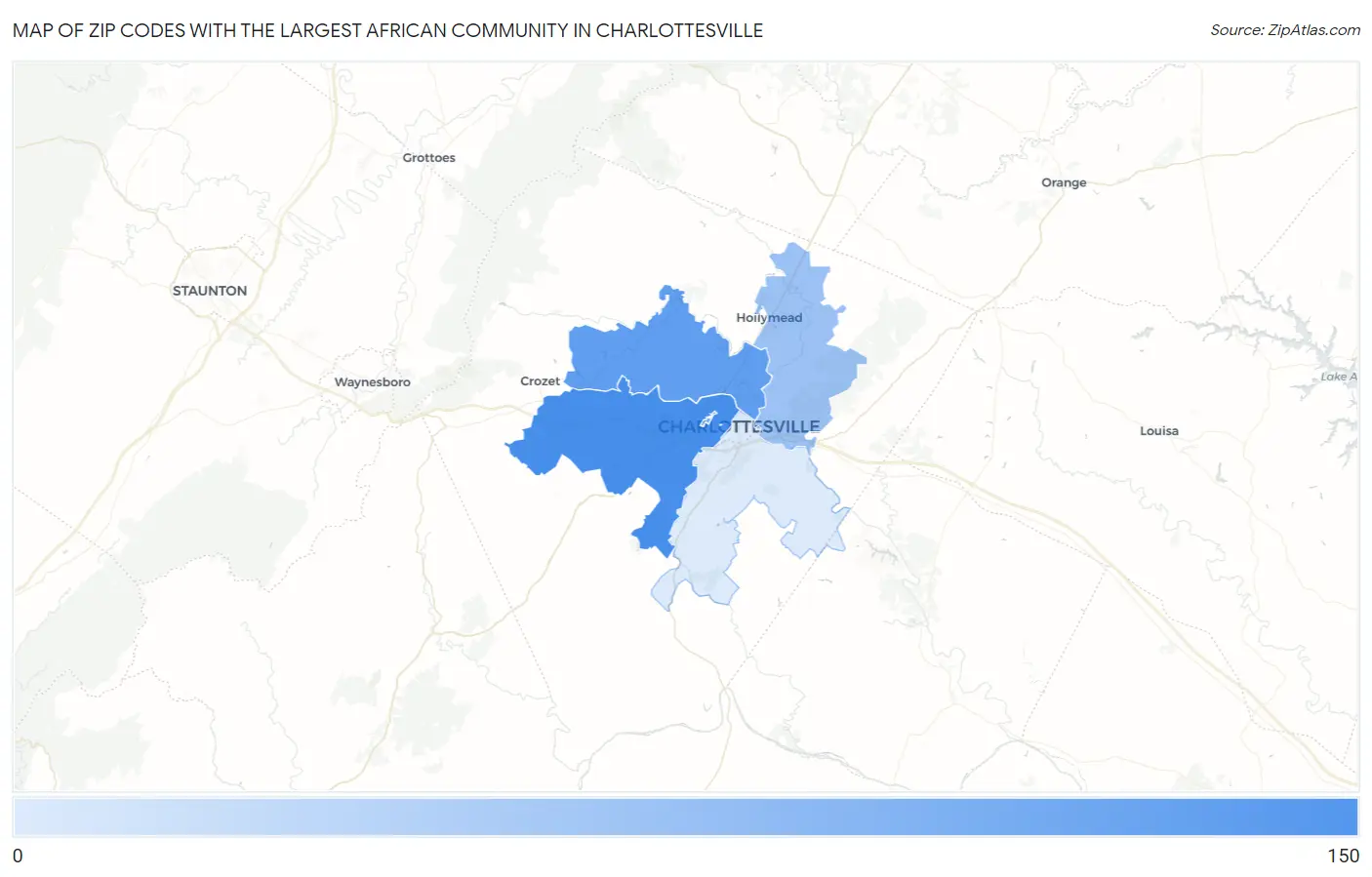 Zip Codes with the Largest African Community in Charlottesville Map