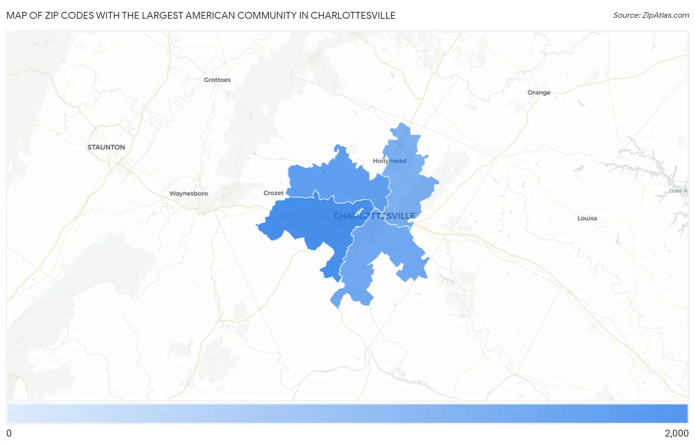 Zip Codes with the Largest American Community in Charlottesville Map