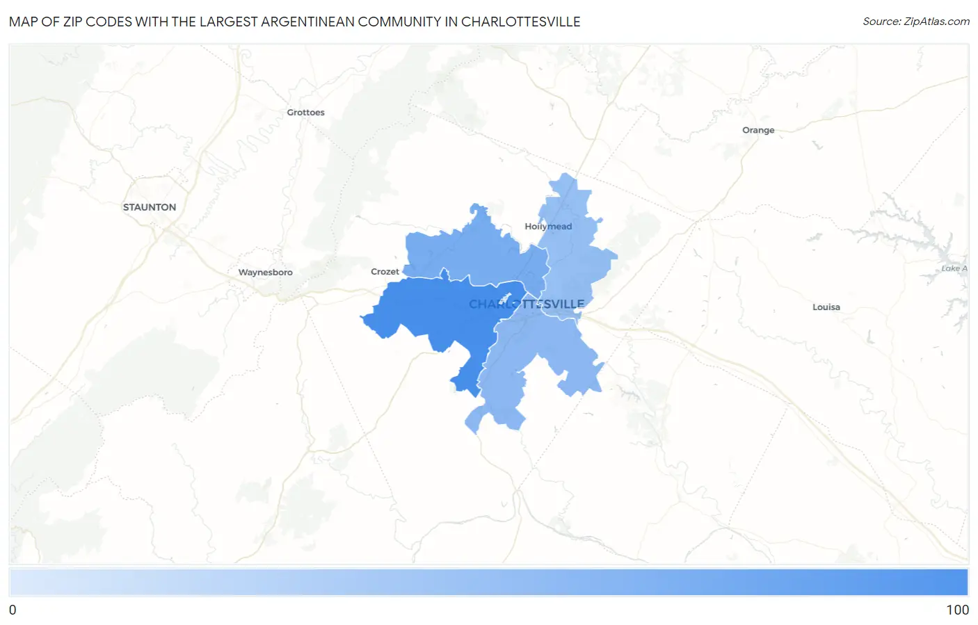 Zip Codes with the Largest Argentinean Community in Charlottesville Map